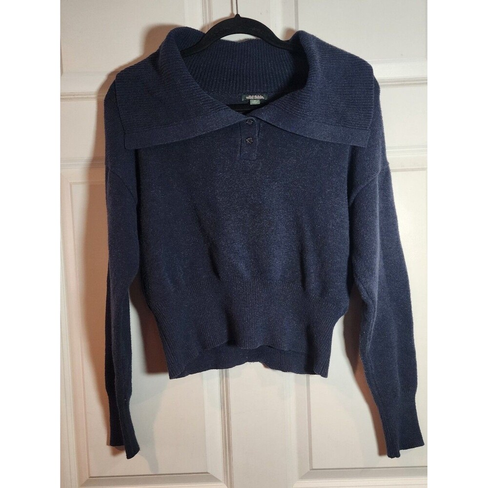 Wild Fable Navy Blue Women's Knit Sweater with Polo Collar Cotton Blend M